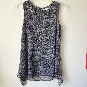 Fever Women Boho Crew Neck Sleeveless Top Black and White Small